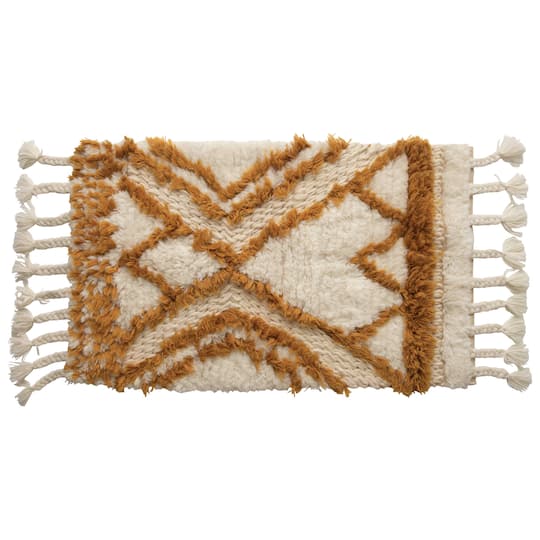 Wool Tufted Patterned Rug with Braided Tassels, 24" x 40"